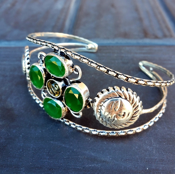 New Emerald & Citrine 925 Silver Sun Cuff Bracelet. - Picture 7 of 15